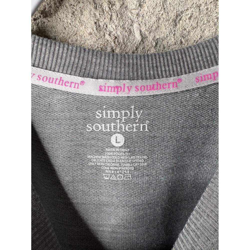 Simply Southern Be Kind Smiley Face Gray Sweatshirt Womens Large Pockets Glitter - Picture 4 of 7